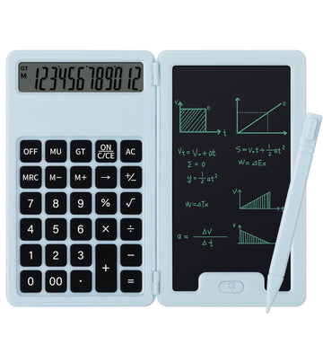 Desk Portable Basic Calculator, Small Mini Calculators with Writing Notepad and Stylus, More Lightweight and Portable, 12 Digit Large Display Multi-Function for Office, School, Home & Financial (Blue)