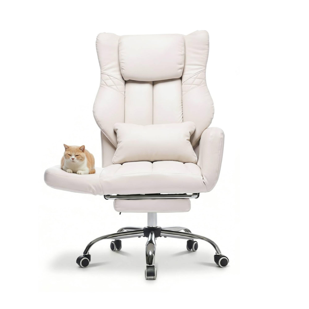 Forveolux High Back Criss Cross Office Chair with Foot Rest & Flip Armrests, Beige