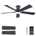 JSAITEE 52" Ceiling Fans with Lights - Flush Mount Ceiling Fan, Low Profile, Reversible Motor, 3CCT Dimmable, Noiseless, 6 Speeds, Black Modern Ceiling Fan for Indoor/Outdoor