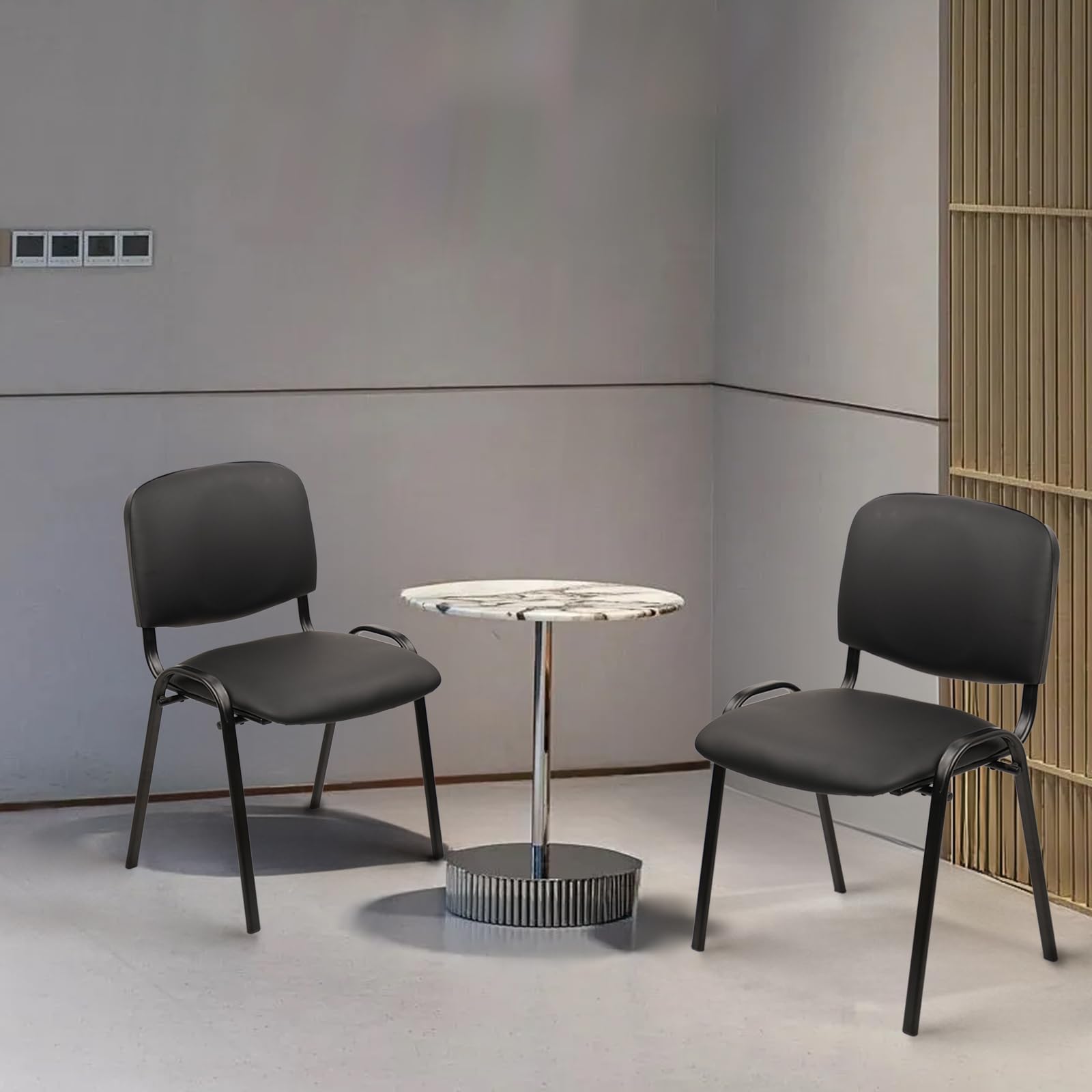 Clatina Stackable Waiting Room Chairs, Pu Leather Guest Reception Chair with Upholstered Thickene Seat and Back Support, Stacking Chair Metal