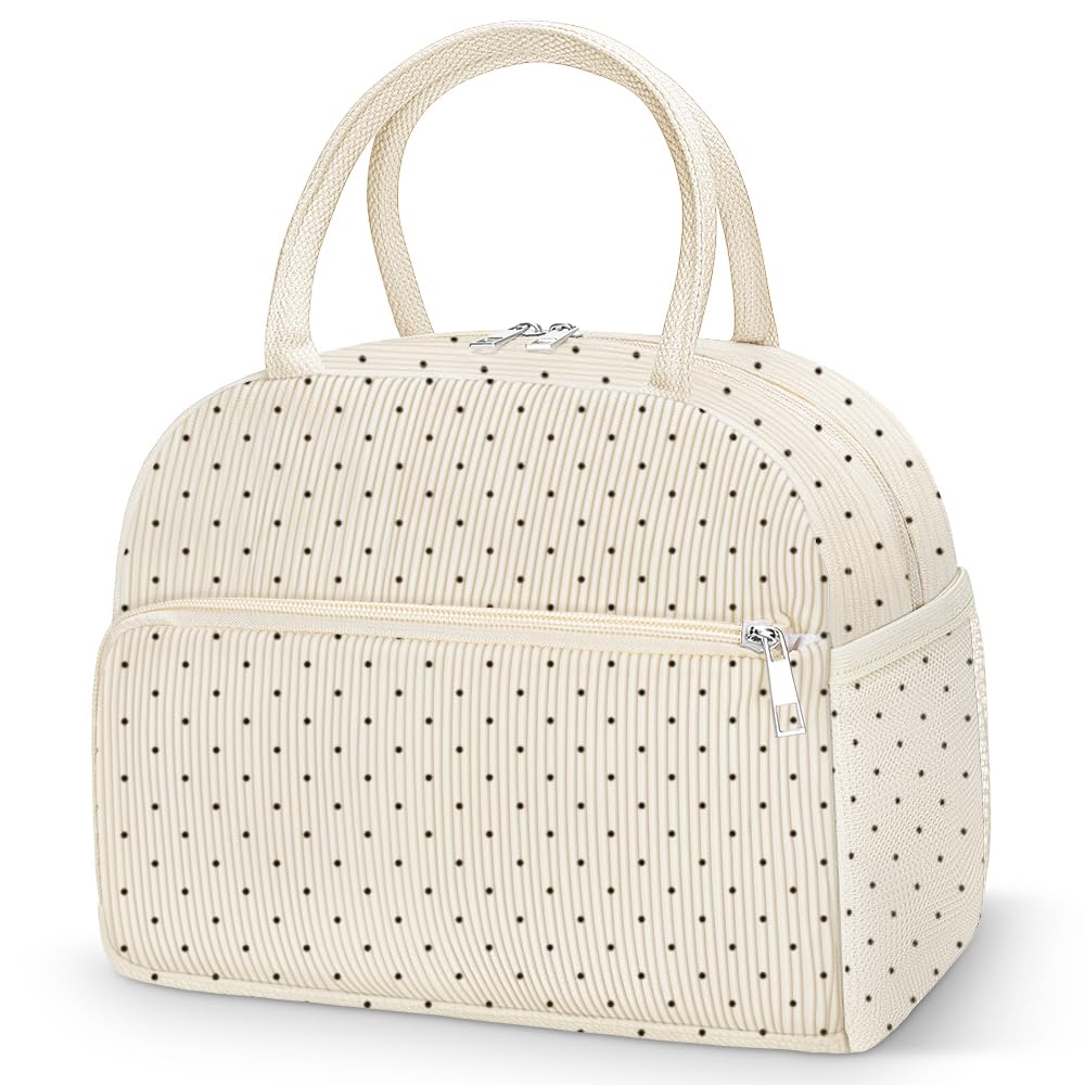 Coobiiya Lunch Bag Lunch Box for Women Men, Reusable Cute Corduroy Lunchbag - Leakproof, Insulated LunchBox Tote with Large Capacity, Dot