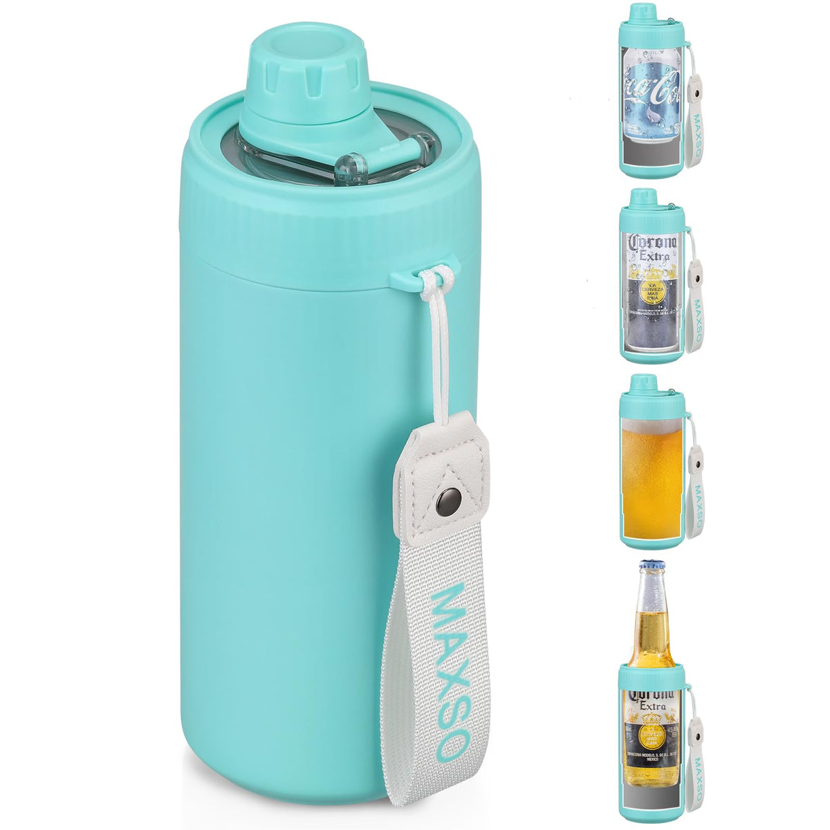 Sealed Can Cooler Fizz Lid Can Cover for 12 oz Regular, Slim Skinny Cans & As Thermal Bottle, 4-in-1 Insulated Vacuum Stainless Steel Carbonated Cold Drink Holder - Turquoise