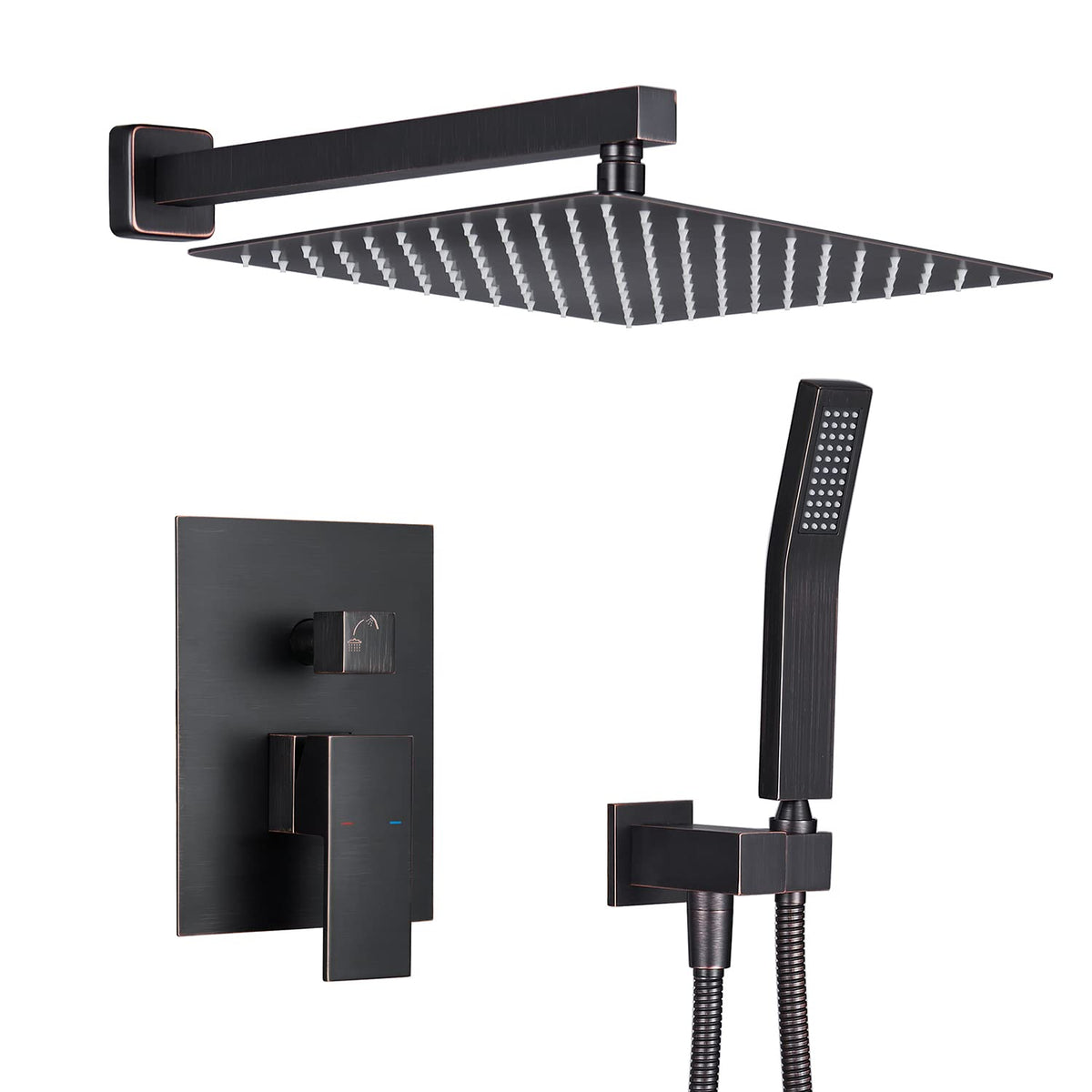 Rain Shower System 12 Inches Shower Combo Set Oil Rubbed Bronze Wall Mount Faucet Bathroom Faucets with Rainfall Shower Head and Hand Shower
