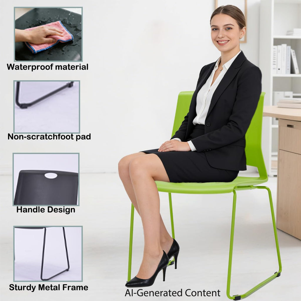Green Stackable Chairs Set of 4 for Waiting Room Conference Church Lobby