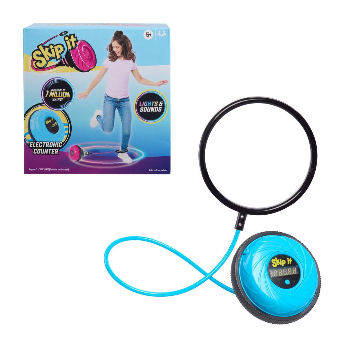 Just Play Skip It Retro Outdoor Toy, Light Up Ball and Digital Counter, Blue, 31-inch Long, Screen Free Play, Toys for Kids Ages 5 Up