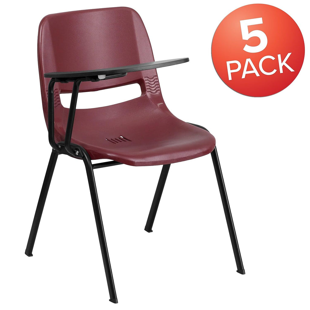 Flash Furniture 5 Pack Hercules Series 880 Lb. Capacity Burgundy Ergonomic Shell Stack Chair with Black Frame, Set of 5