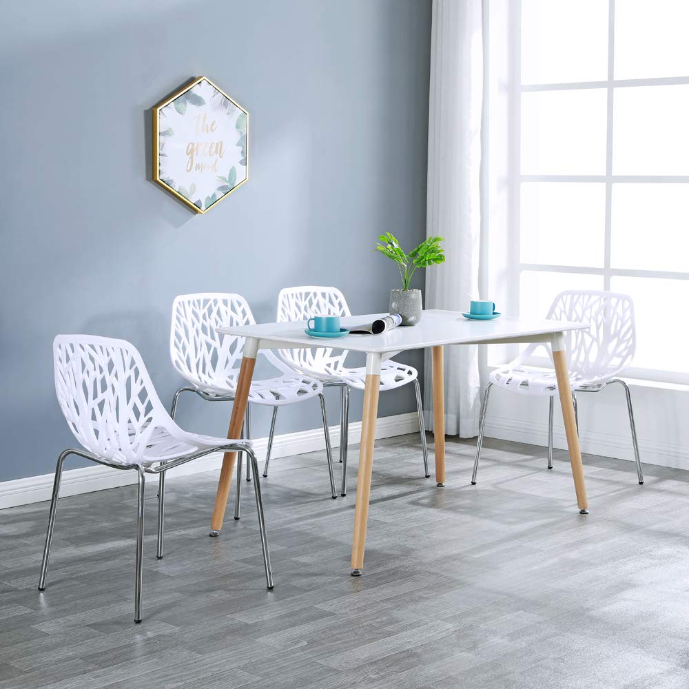 Bonnlo Modern Stackable Dining Chair 4 Pack, Stacking Outdoor Chairs, White, 4P