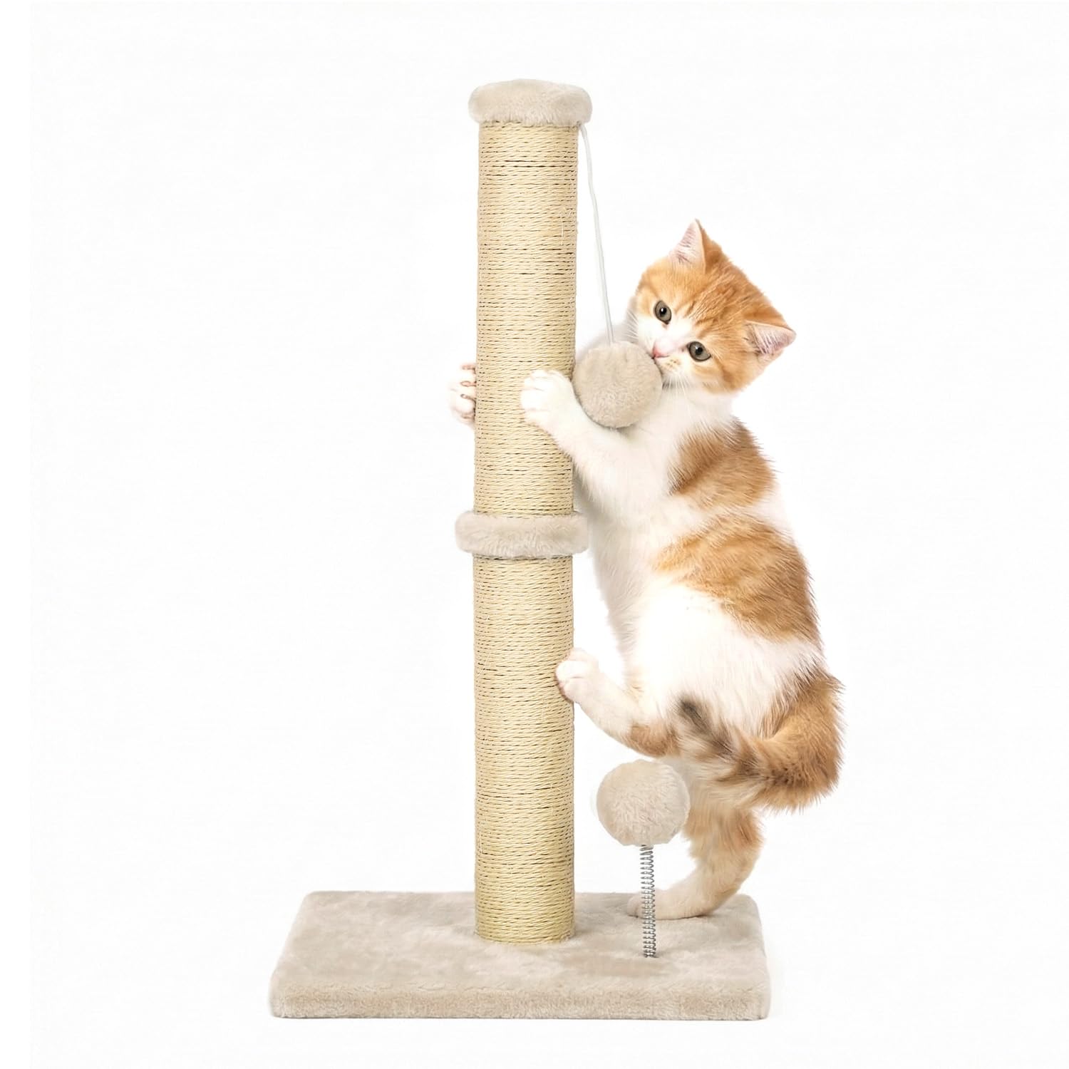 BestPet 22 Inch Cat Scratching Post, Natural Sisal Rope Scratcher with Hanging Ball for Indoor Kittens & Small Cats, Beige
