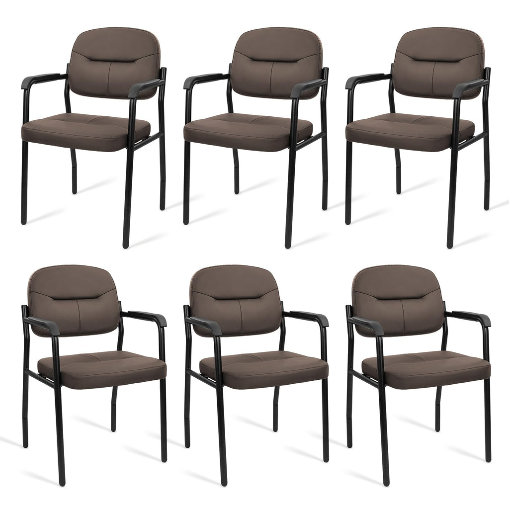 Clatina Leather Guest Chair Sets of 6, Office Reception Chair No Wheels with Armrests and Lumber Support, Ergonomic Desk Armchair for Meeting