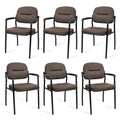 Clatina Leather Guest Chair Sets of 6, Office Reception Chair No Wheels with Armrests and Lumber Support, Ergonomic Desk Armchair for Meeting