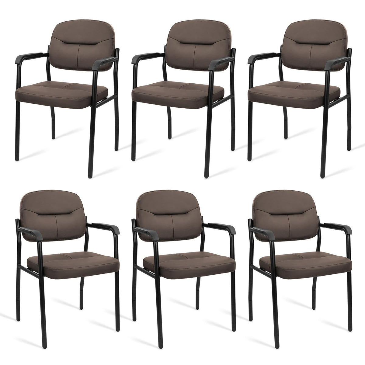 Clatina Leather Guest Chair Sets of 6, Office Reception Chair No Wheels with Armrests and Lumber Support, Ergonomic Desk Armchair for Meeting
