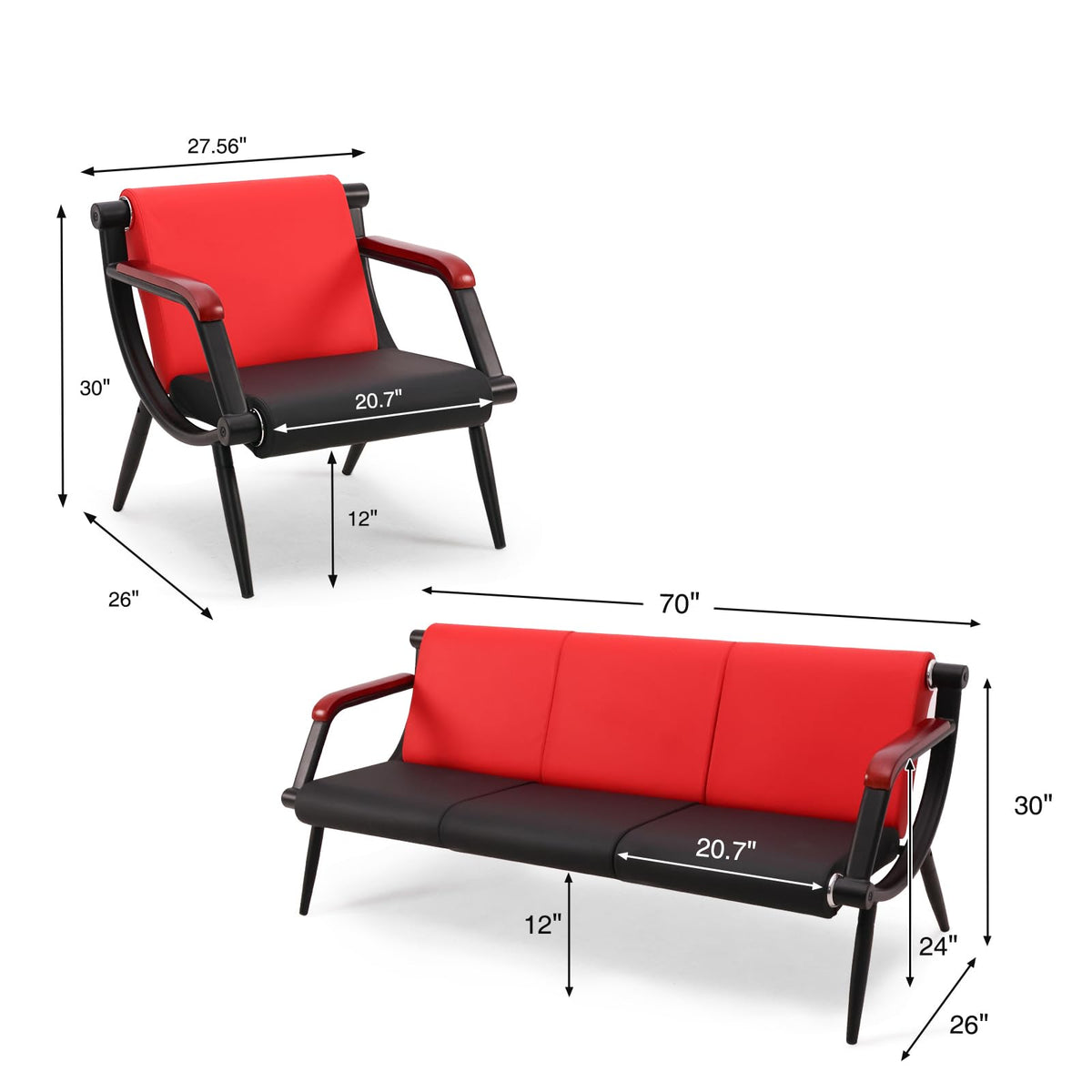 Wonline Waiting Room Chairs Bench, Office Furniture Reception Chairs with Arms, Leather Chairs Is Suitable for