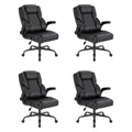 Keratee Ergonomic Executive Office Chair, Mid Back Pu Leather Computer Desk Chair with Flip-up Armrests, Lumbar Support, Rocking Function, 4pc,