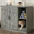 Large Cat Litter Box Enclosure Furniture with Litter Collector, Hidden Litter Box Cabinet with Storage Shelves & Power Outlet, Wooden Cat House Cat Washroom for Automatic Litter Box