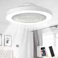 Depuley Modern Ceiling Fan with Light: 19" Bladeless Flush Mount Low Profile LED Ceiling Fans with Remote & Smart APP Control - White Enclosed Fandelier Dimmable Quiet DC Motor for Bedroom Kids Room