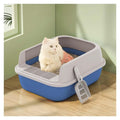 Pet Supplies, Semi-Open Cat Litter Box with High Sides, Anti-Splash & Easy to Clean(Blue,Large)