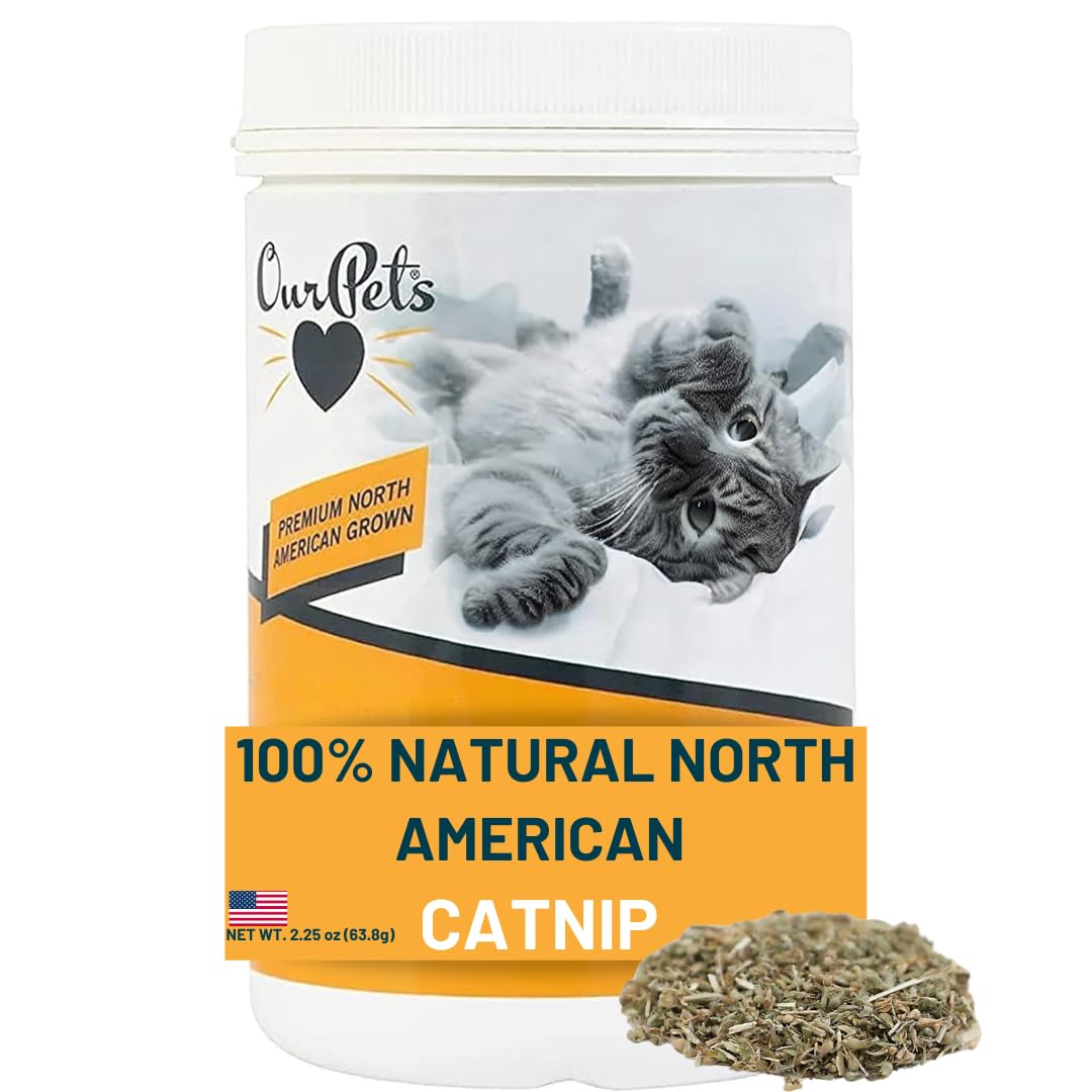 OurPet's Premium Catnip - 2.25 oz Jar of High Potency Cat Nip blend - 100% Natural North American Grown, Safe & Non-Addictive Catnip, Used to Supplement Cat Nip Toys, Spray, & Accessories (2 Cups)