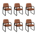 Clatina Waiting Reception Chairs No Wheel, Leather Guest Chair with Padded Arms, Modern Brown Office Desk Chairs with Sled Base for Office