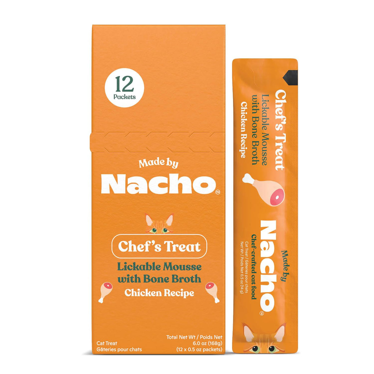 Made by Nacho Lickable Cat Treats Mousse Tubes 12 Count with Bone Broth Chicken Recipe (.5 oz) No Grains, Corn, Wheat or Soy