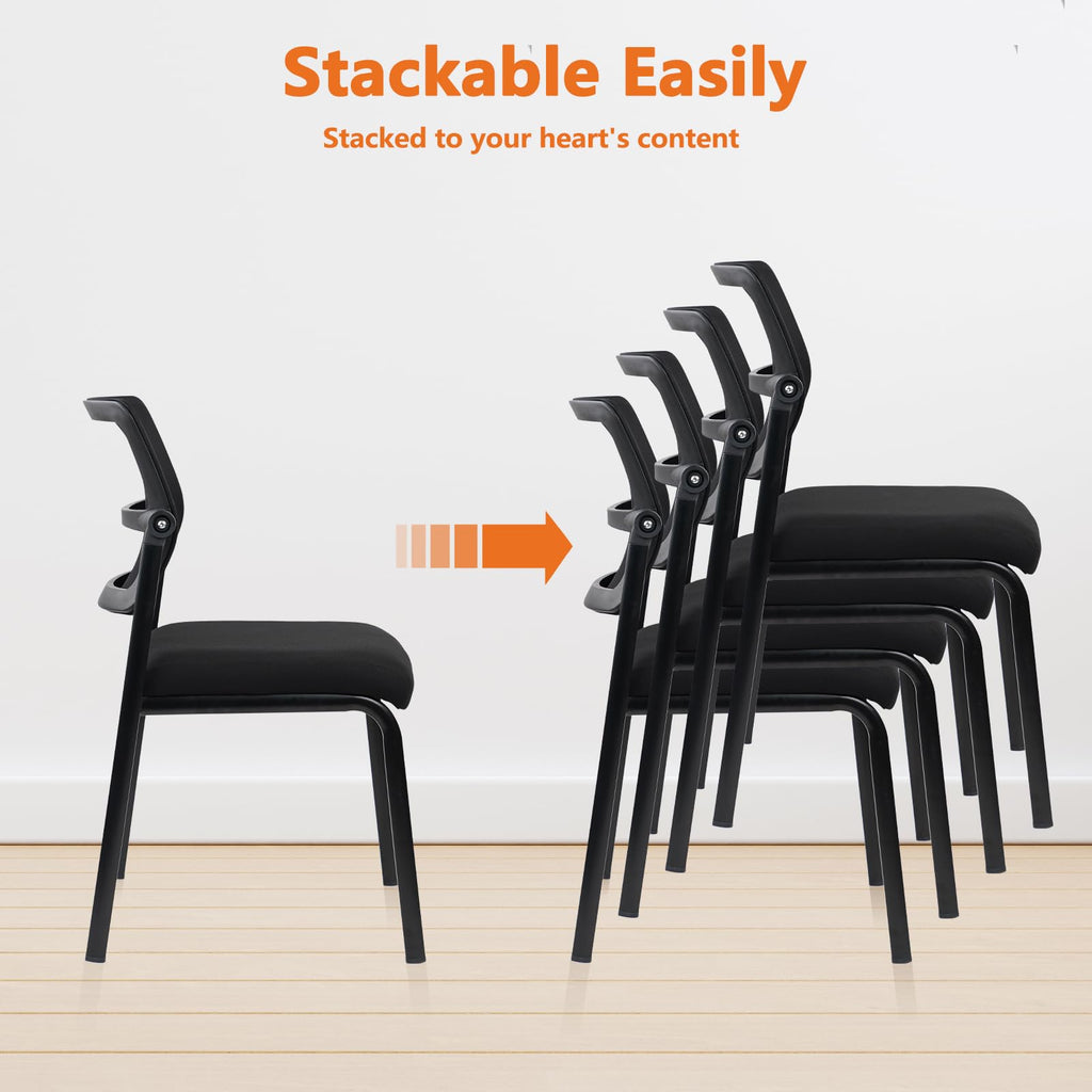 Clatina Stacking Armless Office Waiting Room Chair with Adjustable Backrest, Stackable Mesh Guest Reception Desk Chairs with Ergonomic Lumbar