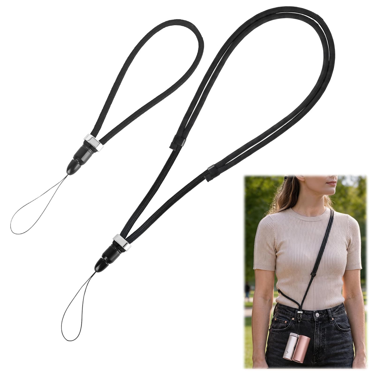 Adjustable Crossbody Strap and Wristlet Lanyard for Shark ChillPill 3-in-1 Personal Cooling Fan, Adjustable Length Crossbody Strap for Portable Handheld Fan (Black)