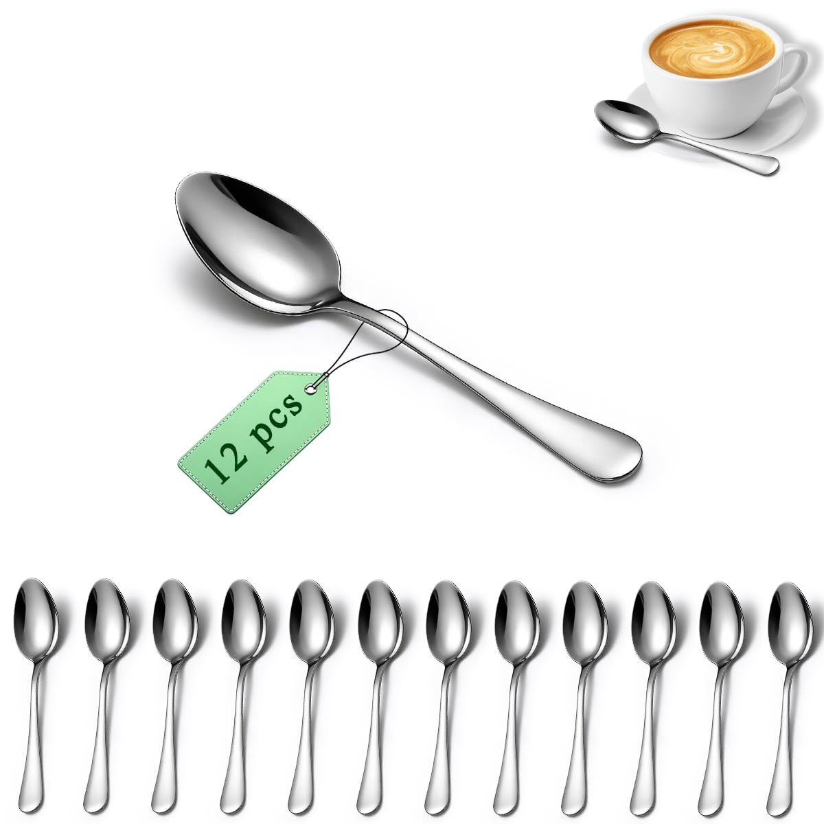 Demitasse Espresso Spoons 12 Pieces 5.5", Berglander Stainless Steel Mini Spoons Set for Coffee, Dessert, Ice Cream, Metal Cutlery Spoon for Home, Kitchen, Restaurant Café, Dishwasher Safe