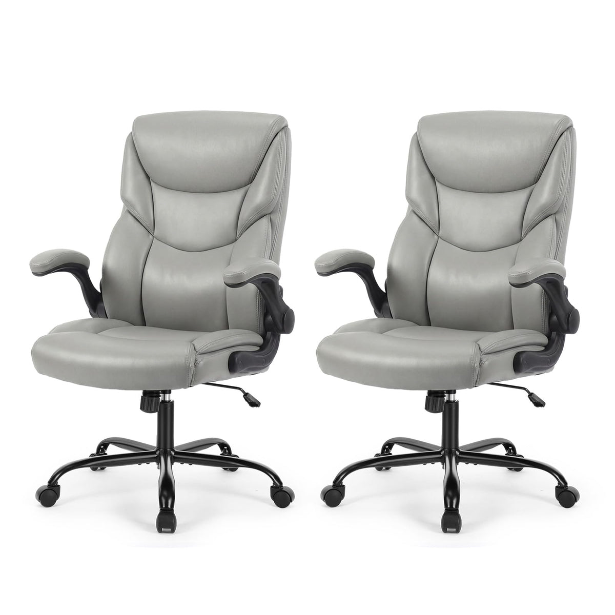 Sweetcrispy Office Chair Set of 2, Heavy Duty Desk Chair, Pu Leather, 20" L x 21.85" W x 44.48" H, Grey