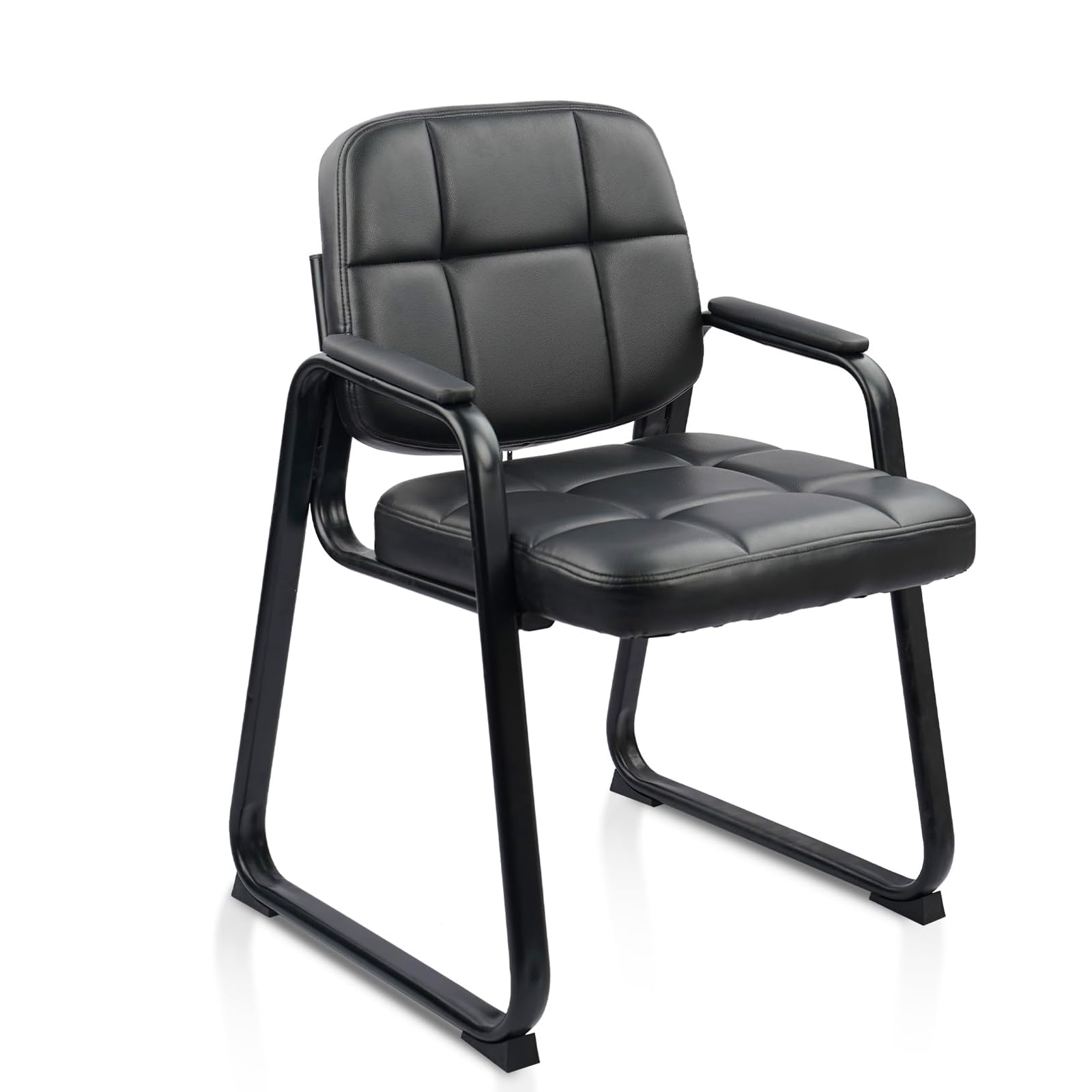 Clatina Leather Office Guest Chair with Sled Base, Reception Chair No Wheels with Armrests and Lumber Support, Stationary Desk Armchair for