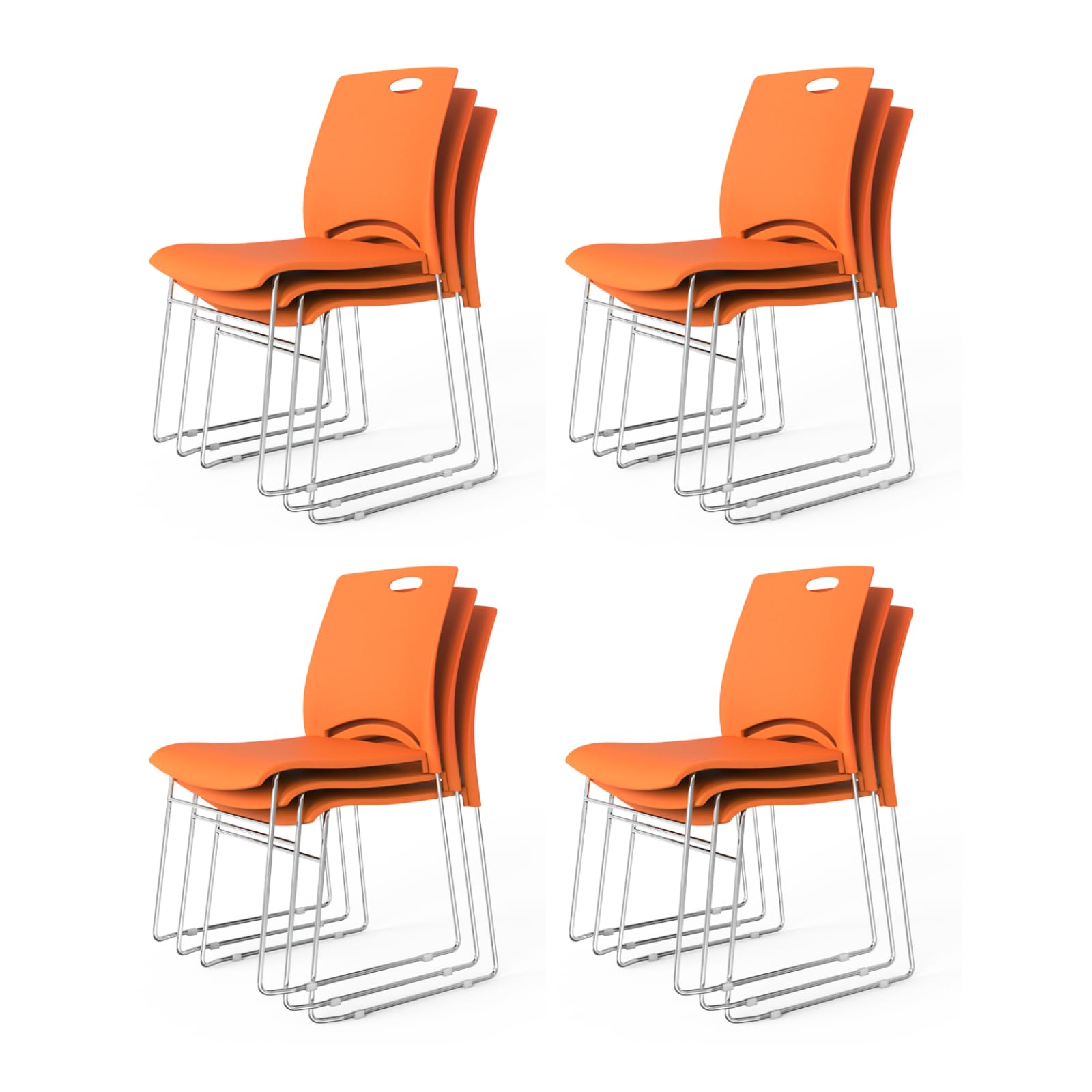 Vingli Stacking Chairs Set of 12 Stackable Office Chairs with Metal Sled Base, Ergonomic Plastic Seat, Stacking Chairs for Waiting Room Break