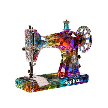 Stained Glass Effect Sewing Machine Custom Name Acrylic Plaque, Gift For A Tailor Seamstress Quilter Present Craft Room Decor Personalized Desk Sign Hobby Keepsake Mother's Day Birthday Christmas Idea