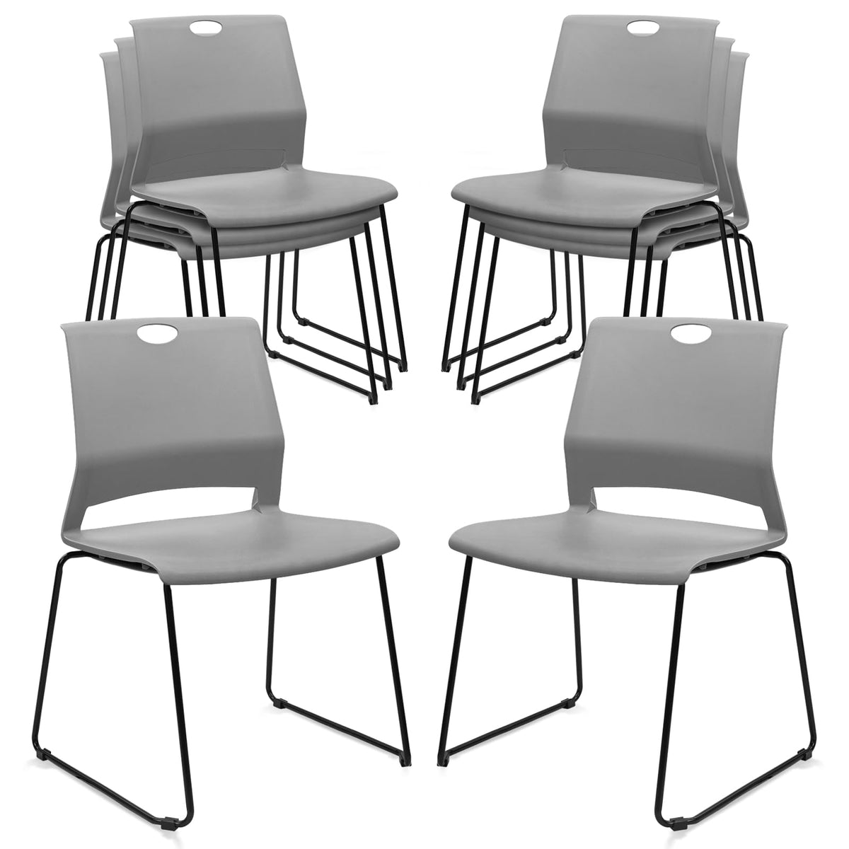 Klasika Stackable Guest Reception Chairs, Stacking Office Chair with Ergonomic Lumbar Support & Metal Legs, Plastic Desk Chairs for Conference