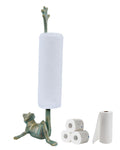 16.5" Golden-Green Frog Paper Towel Holder for Bathroom & Kitchen - Whimsical Cast Iron Free Standing Paper Roll Holder, Decorative Toilet Paper Stand with Weighted Base