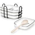 4 Pack White Ceramic Spoon Rest for Stove Top, Durable Spoon Rest Set with Metal Holder, Heat-Resistant Cooking utensils Rest, Large Spoon Rest for Kitchen Counter, Modern Farmhouse Kitchen Décor