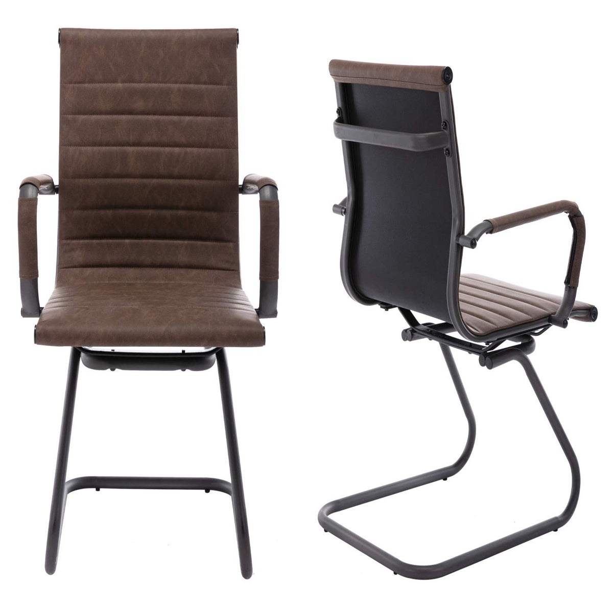 Dm Furniture Office Reception Chairs No Wheels Leather Conference Chairs Back Support Guest Chair, Set of 2 (vintage Brown)