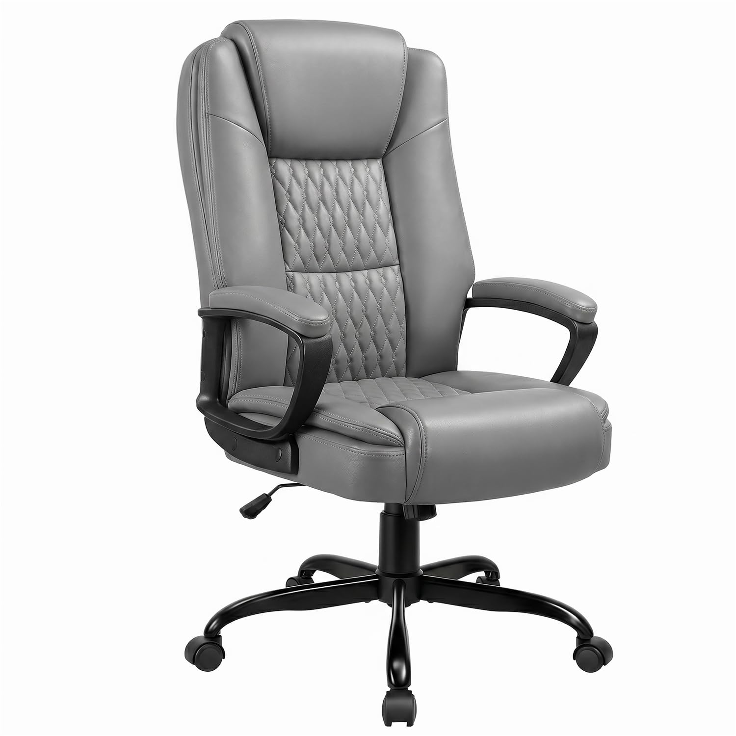 Lemberi Home Office Executive Desk Chair, High Back Pu Leather Chair, Height Adjustable Swivel Computer Chair with Padded Armrest, Grey