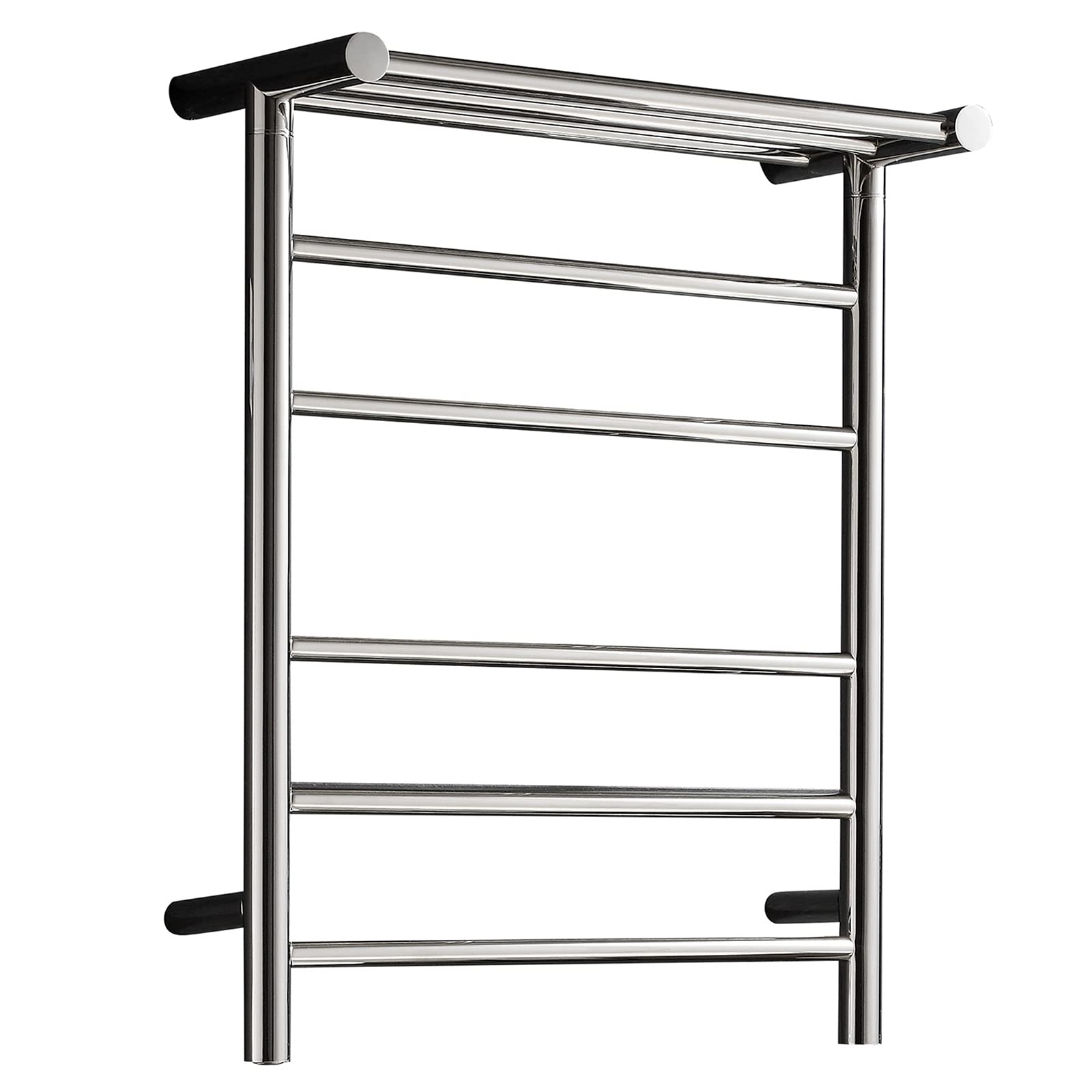 Electric Heated Towel Rail Radiator, Polished 304 Stainless Steel Towel Warmer Drying Rack, Hotel Bathroom Wall Mounted 5 Bars Heated Towel Holder with Top Shelf,Hardwired (Plug in)