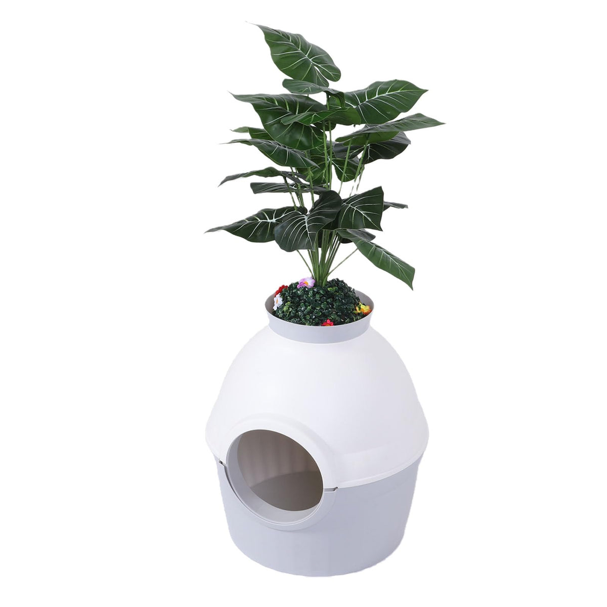 Hidden Litter Box Plant Enclosure, Extra Large Splash Proof Cat Litter Box Enclosed Semi Enclosed Structure Decorative Hidden Pet Bathroom with Plastic Plant & Scoop