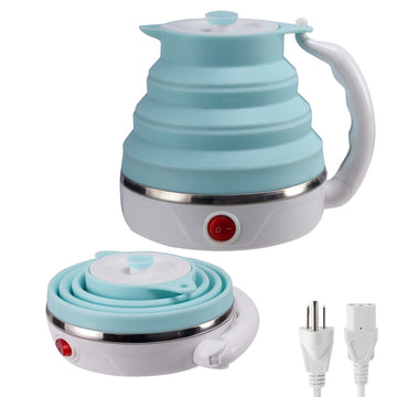 Travel Foldable Electric Kettle, Collapsible Electric Kettle Food Grade Silicone Small Pot Boiling water,Dual Voltage?600ml,110-220V US Plug? (Blue)
