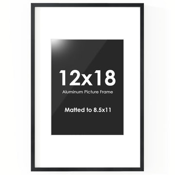 Fun Memories 12x18 Picture Frame, 12 x 18 Black Frame with Mat for 8.5x11 Photo - HD Tempered Glass - Vertical and Horizontal Display - Wall Hook Hanging Hardware Included - Set of 1