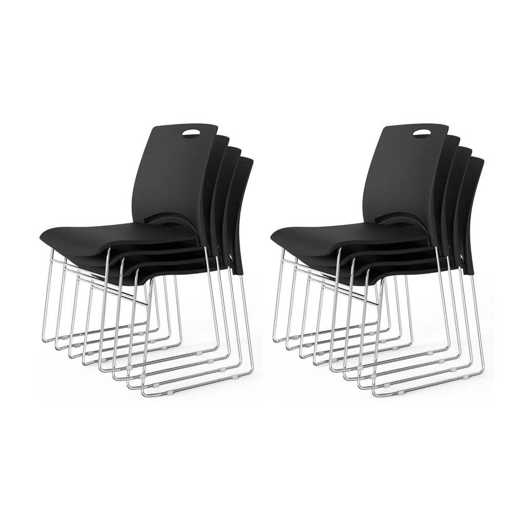 Vingli 8 Pack Plastic Stacking Chairs, Stackable Office Chair, Black