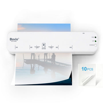 OVO-400L Mini Home Office Laminator, Hot & Cold, A4, Jam Release | 238mm A4, 300mm/min, 3-5min warm-up, 80-125mic pouches, hot & cold, jam release, auto shut-off, 10 pouches included