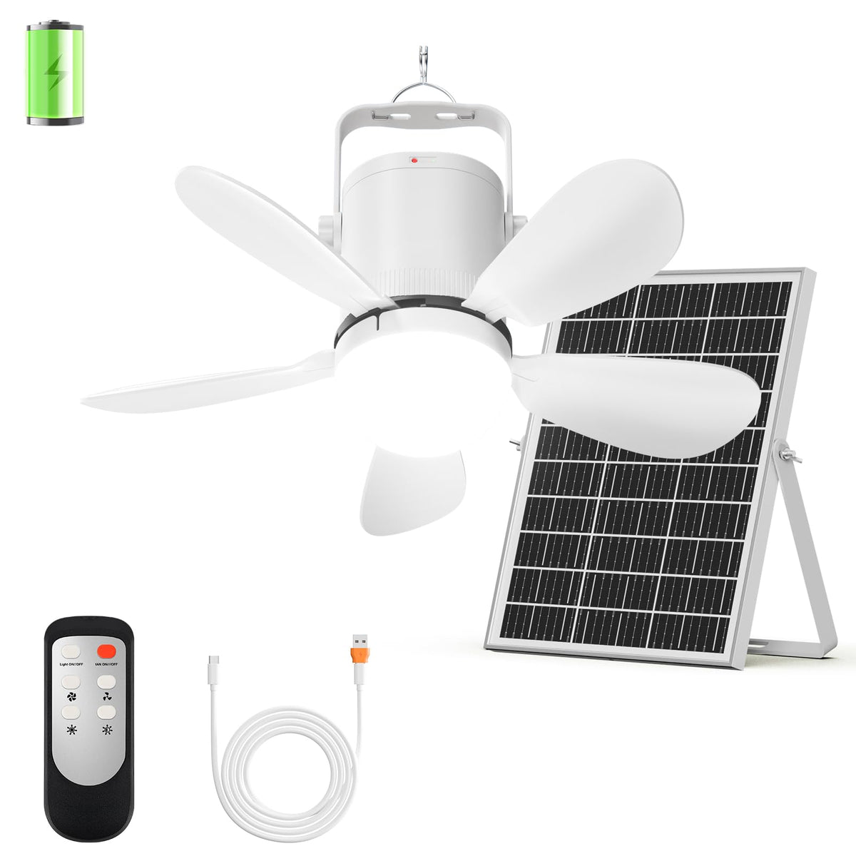 Solar Ceiling Fan Light, Portable Solar Powered Gazebo Fan Light for Outside, Rechargeable Battery Camping Fan Light with Remote, for Outdoor Canopy Tent RVs Porch Patio Greenhouse Pergola