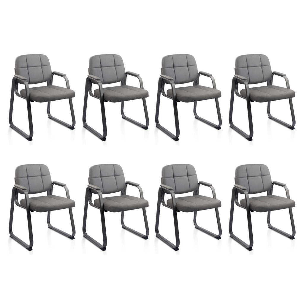 Clatina Waiting Room Guest Chair with Bonded Leather Padded Arm Rest for Office Reception and Conference Desk Black with Sled Base Grey 8 Pack