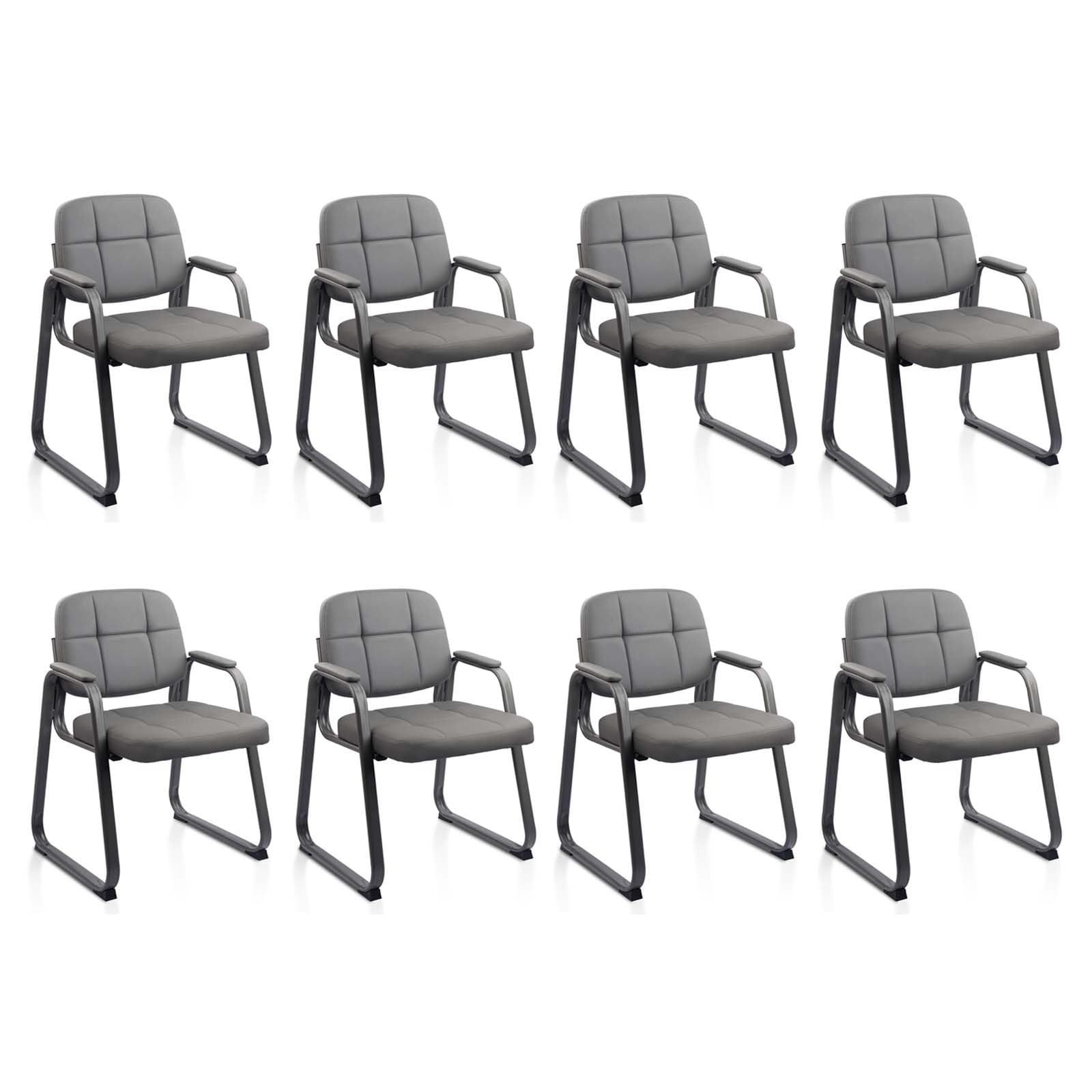 Clatina Waiting Room Guest Chair with Bonded Leather Padded Arm Rest for Office Reception and Conference Desk Black with Sled Base Grey 8 Pack