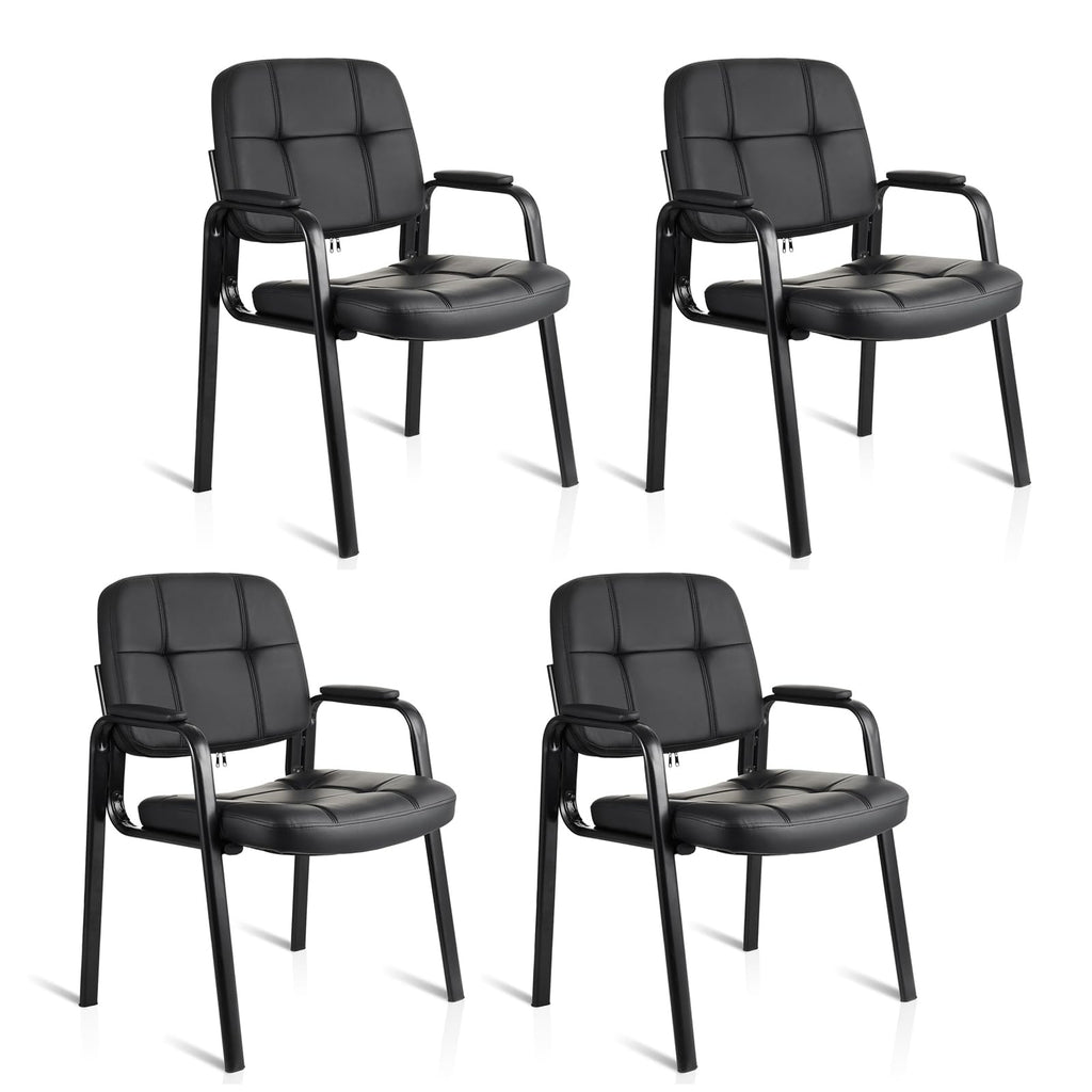 Clatina Leather Office Guest Waiting Room Chair Sets of 4, Reception Chair No Wheels with Armrests and Lumber Support, Stationary Desk Armchair