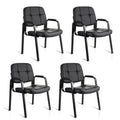Clatina Leather Office Guest Waiting Room Chair Sets of 4, Reception Chair No Wheels with Armrests and Lumber Support, Stationary Desk Armchair