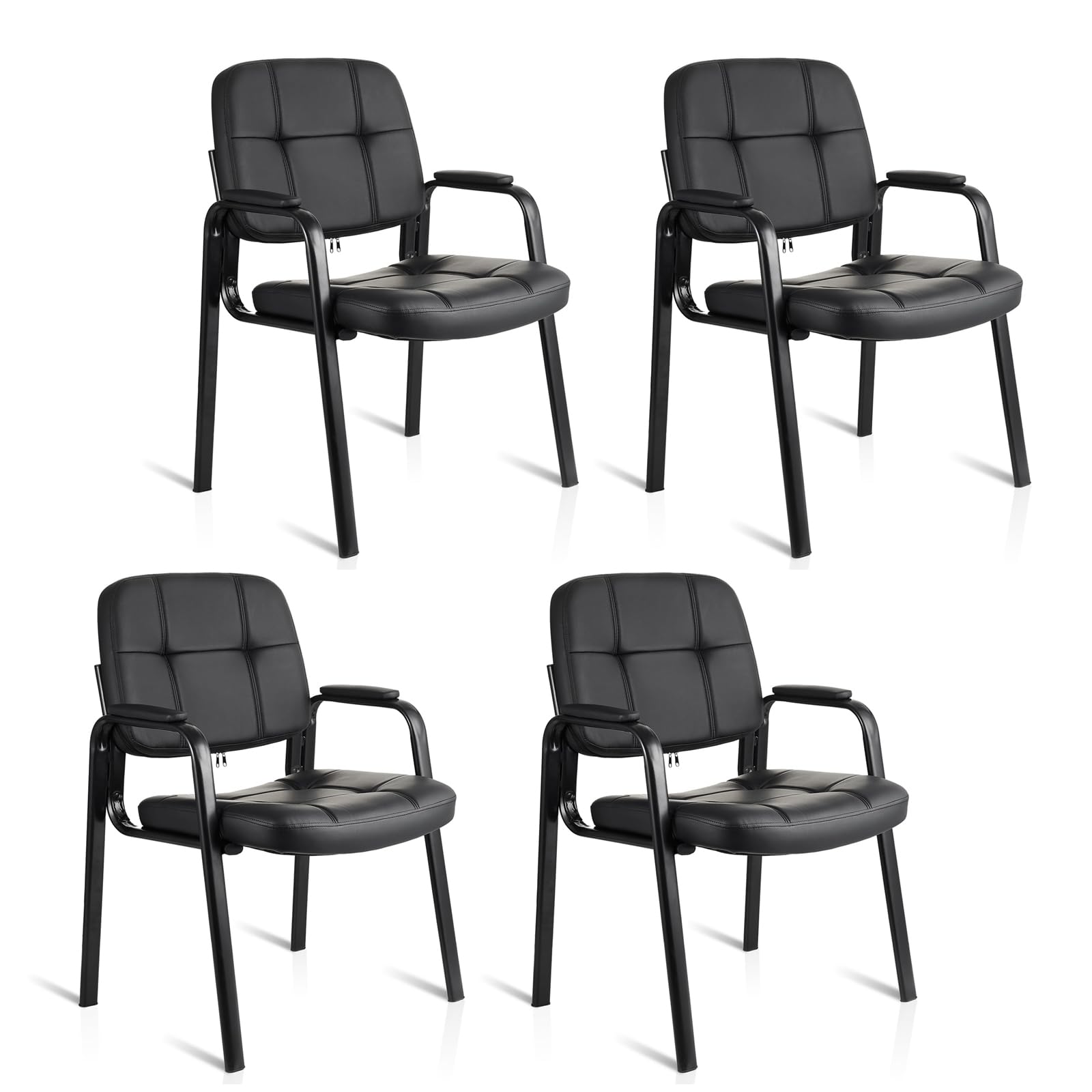 Clatina Leather Office Guest Waiting Room Chair Sets of 4, Reception Chair No Wheels with Armrests and Lumber Support, Stationary Desk Armchair