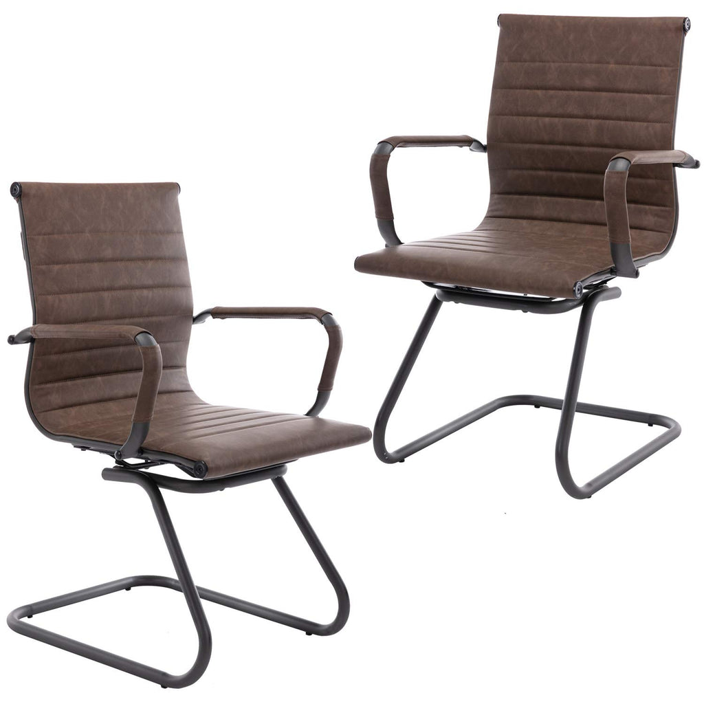 Dm Furniture Office Reception Chairs No Wheels Leather Conference Chairs Back Support Guest Chair, Set of 2 (vintage Brown)