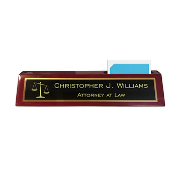 Personalized Lawyer Attorney Name Plate for Desk Rosewood Finish with Scales of Justice Custom Text Business Office Gifts Graduation Gift