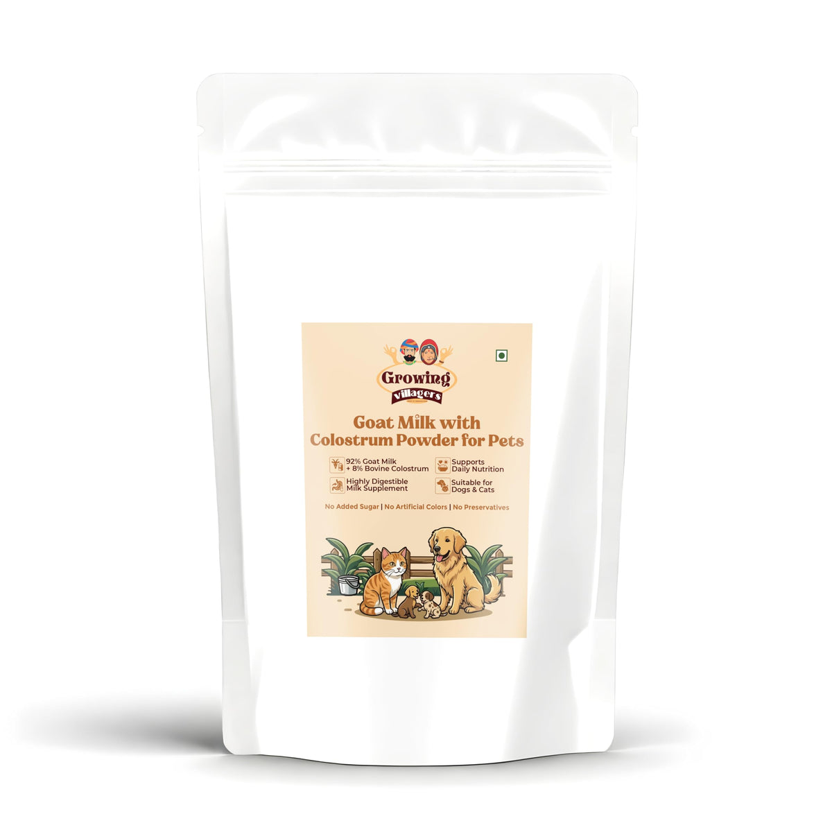 Goat Milk with Colostrum Powder for Dogs & Cats | 92% Goat Milk + 8% Bovine Colostrum | Highly Digestible Daily Milk Supplement for Pets | No Added Sugar, No Preservatives | 500 Gram